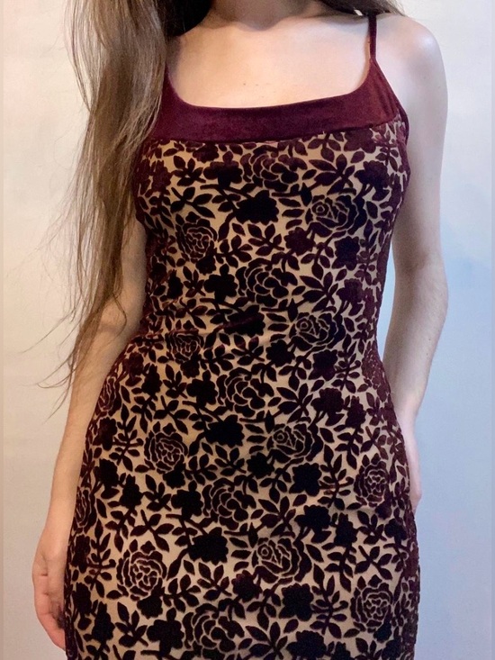 Vintage Dresses & Skirts - 90s🌹Floral velvet burnout mini dress